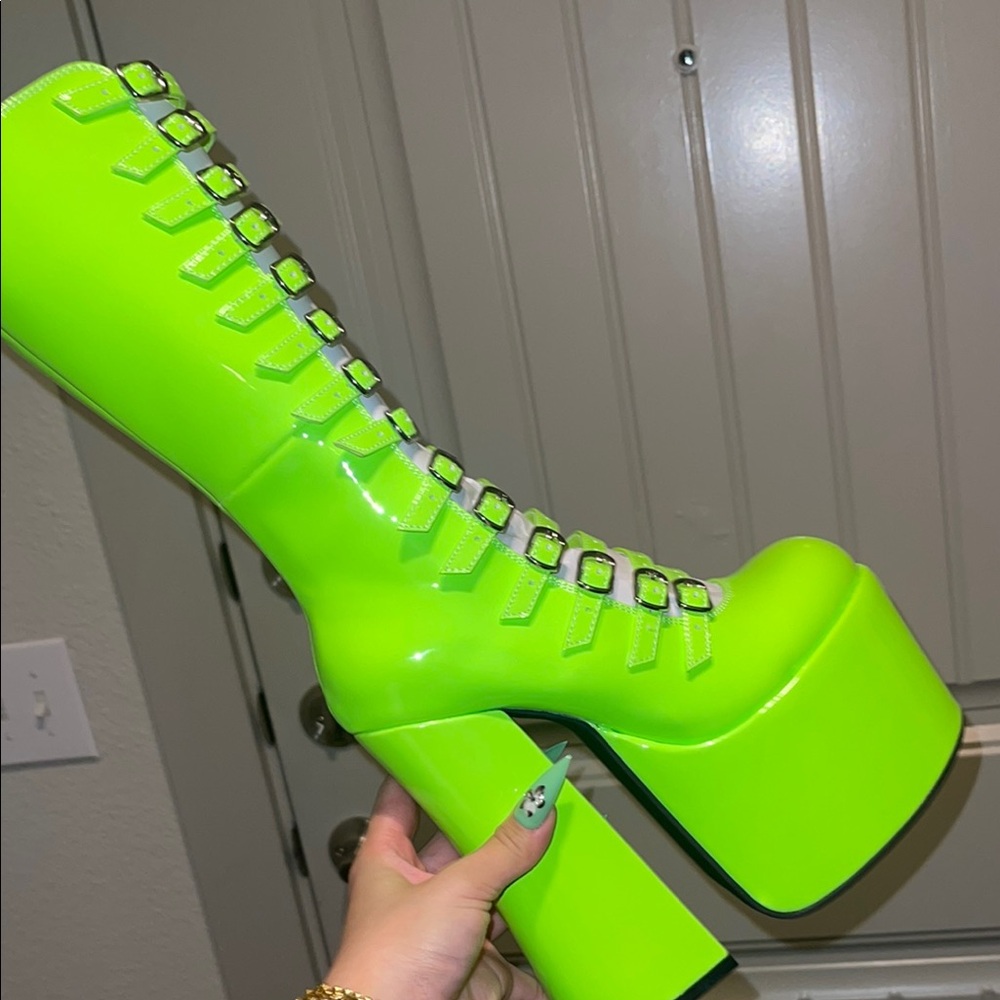 Neon Green Platform Boots